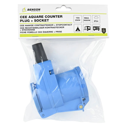 Benson CEE Haakse Contrastekker met Schuko Stopcontact – IP54 – Blauw