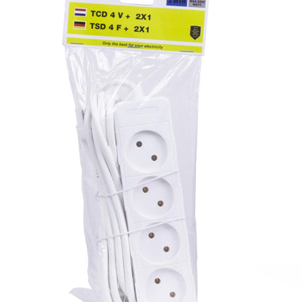 Benson Stekkerdoos – 4-voudig – 3 meter – Compact – Wit