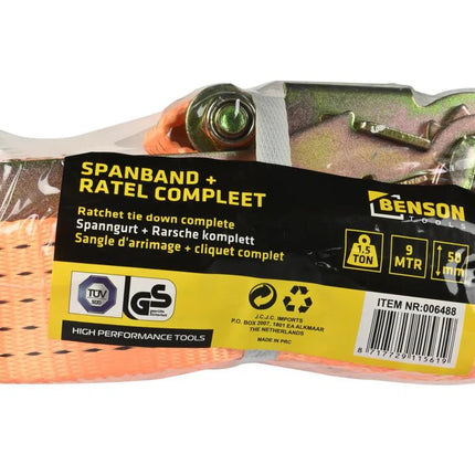 Benson Professionele Spanband – 9 Meter – 5 Ton Capaciteit – TÜV-GS Gecertificeerd