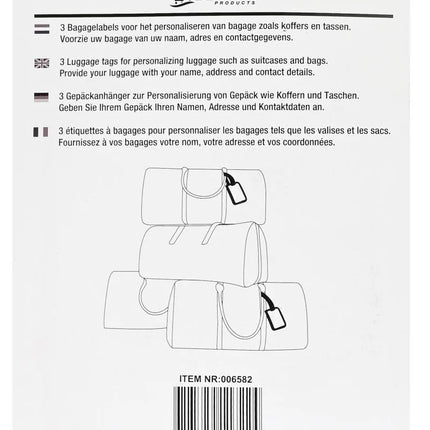 Benson Kofferlabels Zwart - Set van 3 - Kunststof - Adreslabel