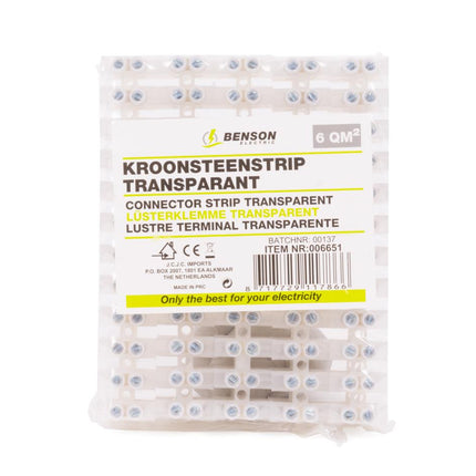 Benson Kroonsteenstrip 6 mm² - 10 stuks - 12 klemmen - Transparant Wit