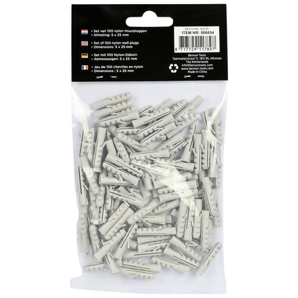 Benson Nylon Pluggen – 5 x 25 mm – 100 stuks – Universeel