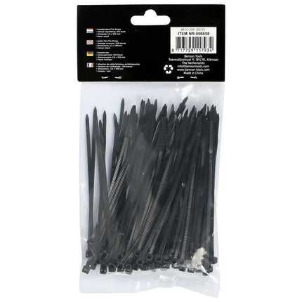 Benson Kabelbinders Zwart 2.5 x 100 mm - 100 Stuks - UV-bestendig