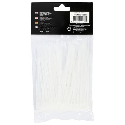 Benson Kabelbinders Wit 2.5 x 100 mm - 100 Stuks - UV-bestendig