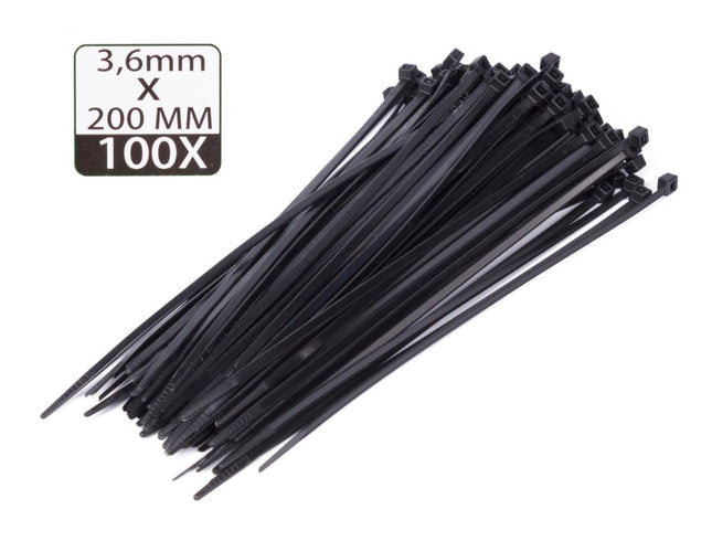 Hofftech Kabelbinders Zwart 3.6 x 200 mm - 100 Stuks - UV-bestendig