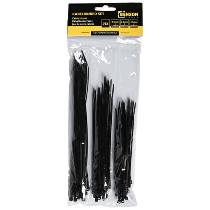 Benson Kabelbinderset Zwart 75-Delig - Assortiment Set