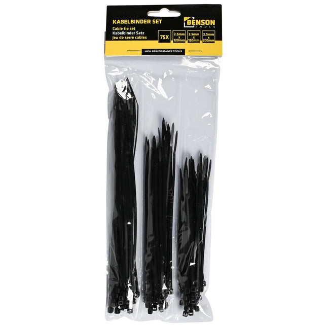Benson Kabelbinderset Zwart 75-Delig - Assortiment Set