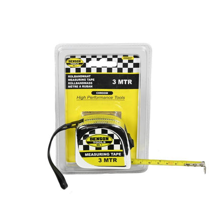 Benson Rolbandmaat 3 meter x 16 mm - Chroom - Slijtvast
