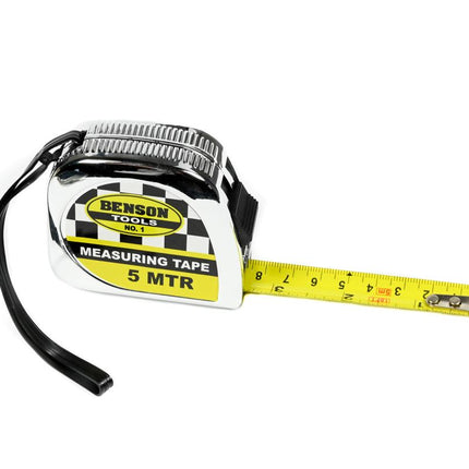 Benson Rolbandmaat 5 meter x 19 mm - Chroom - Slijtvast