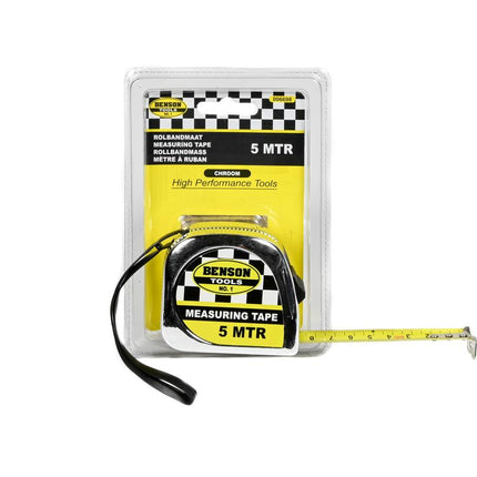 Benson Rolbandmaat 5 meter x 19 mm - Chroom - Slijtvast
