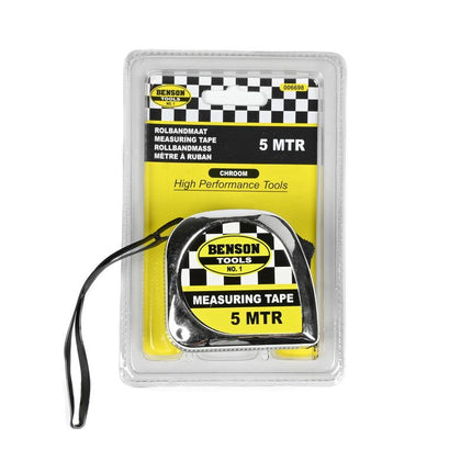 Benson Rolbandmaat 5 meter x 19 mm - Chroom - Slijtvast