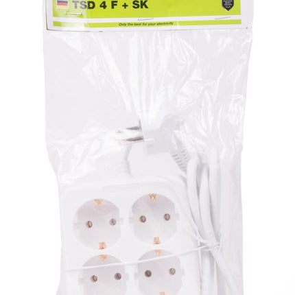 Benson Vierkante Stekkerdoos – 4-voudig – 1,5 meter – Randaarde – Wit