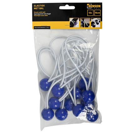 Benson Elastiek met Bal - 150 mm - 12 stuks - Blauw - UV-bestendig