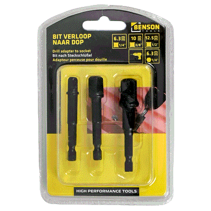 Benson Adapterset voor Boormachine - 1/4", 3/8" & 1/2" - Met Kogelvergrendeling