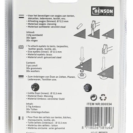 Benson Zeilringset met Aambeeld Ø 12.5 mm - 30 Sets