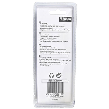 Benson Bit Verlengset - 2-delig - Quick Release Snelwisselsysteem - 60 & 150 mm
