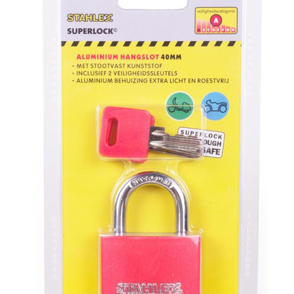 Stahlex Aluminium Hangslot – 40 mm – Gekleurde Mix – 2 Sleutels