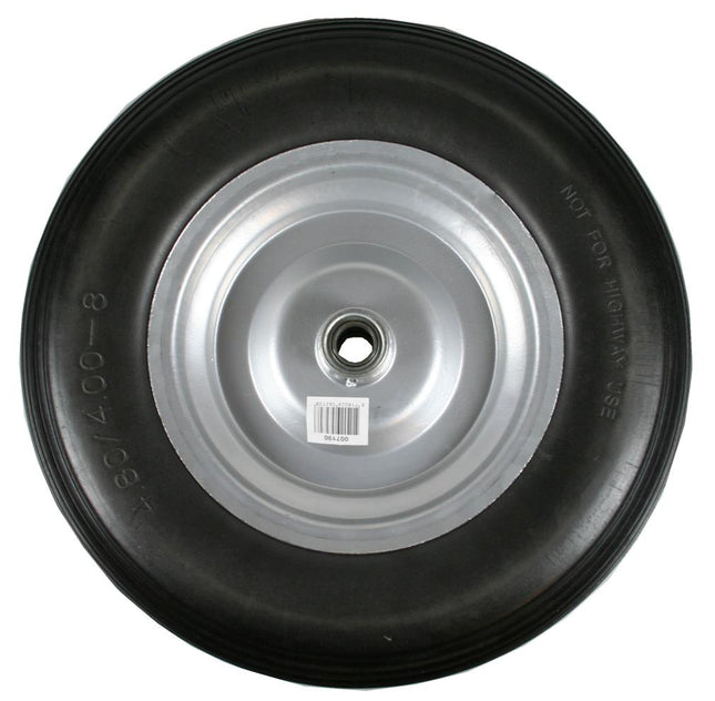 Benson Anti-lek Kruiwagenwiel 4.00-8 - Massief Rubber - Zilveren Velg
