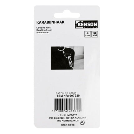 Benson Karabijnhaak – Ø 10 x 100 mm – Verzinkt Staal – Heavy Duty