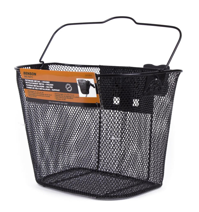 Benson Afneembare Metalen Fietsmand - Inclusief Houder - 34 x 25 x 26 cm - Zwart