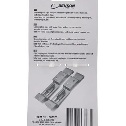 Benson Kentekenplaatclips RVS - Set van 2 - Met Veermechanisme