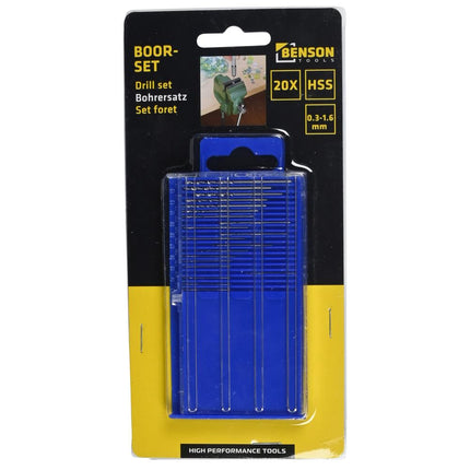 Benson Micro Boorset - 20-delig - HSS - 0.3 t/m 1.6 mm - Voor Precisiewerk