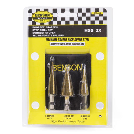 Benson Stappenboorset - 3-delig - HSS Titanium - 3 mm tot 20 mm