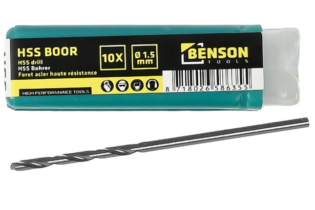 Benson HSS Metaalboren Set - 10-delig - 1.5 mm - Precisiekwaliteit