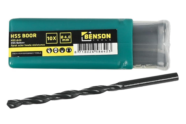 Benson HSS Metaalboren Set - 10-delig - 4.0 mm - Inclusief Opbergbox