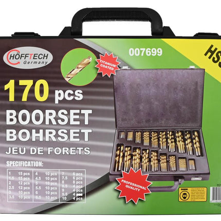 Hofftech HSS Titanium Metaalborenset - 170-delig - In Luxe Metalen Koffer