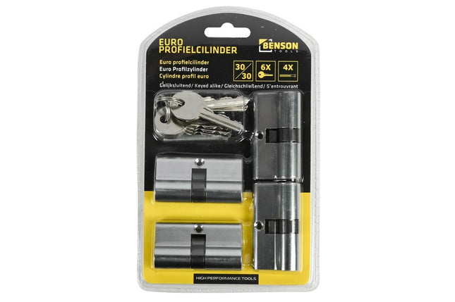 Benson Profielcilinders Set van 4 – Gelijksluitend – 60 mm (30/30) – 6 Sleutels