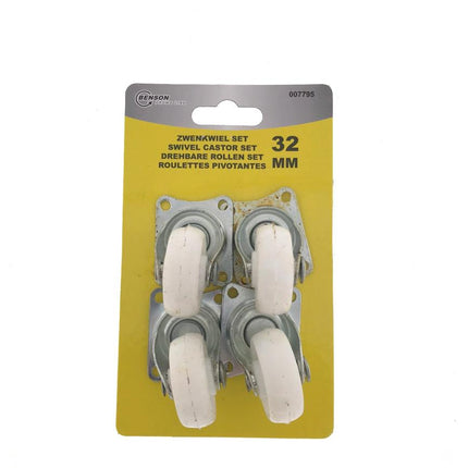 Benson Zwenkwiel Set 32 mm Wit (4 stuks) - Meubelwielen