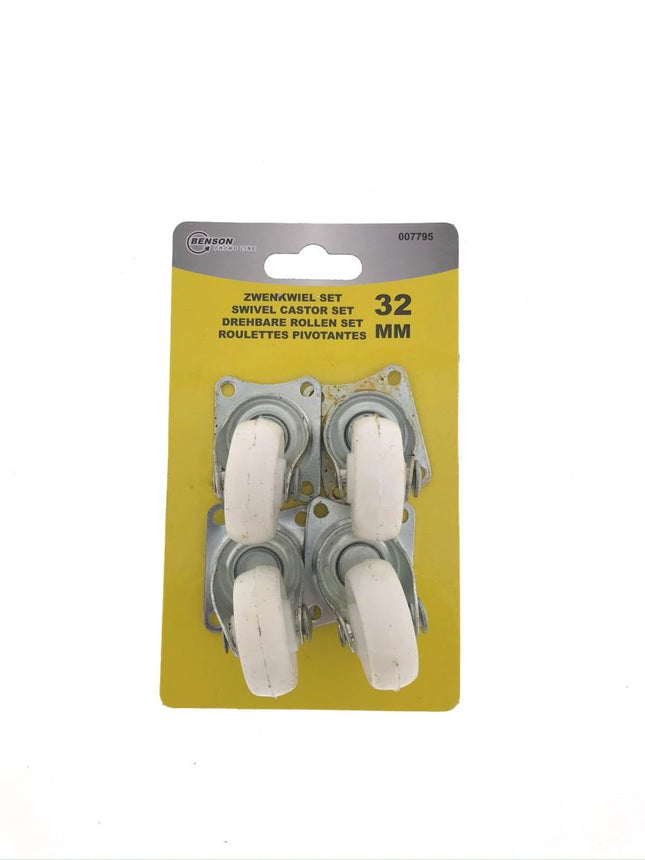 Benson Zwenkwiel Set 32 mm Wit (4 stuks) - Meubelwielen