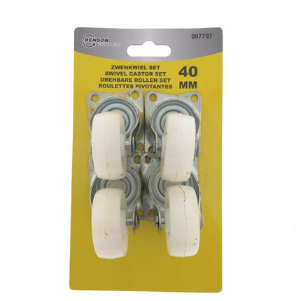 Benson Zwenkwiel Set 40 mm Wit (4 stuks) - Meubelwielen