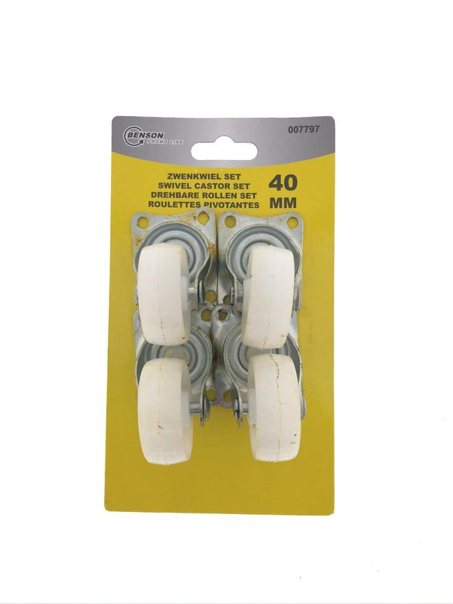 Benson Zwenkwiel Set 40 mm Wit (4 stuks) - Meubelwielen