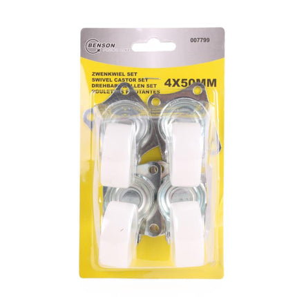 Benson Zwenkwiel Set 50 mm Wit (4 stuks) - Meubelwielen