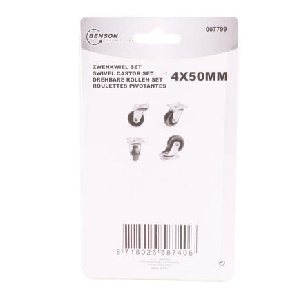 Benson Zwenkwiel Set 50 mm Wit (4 stuks) - Meubelwielen