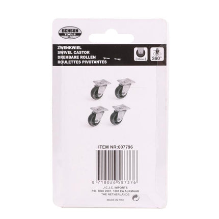 Benson Zwenkwiel Set 50 mm Zwart (4 stuks) - Meubelwielen