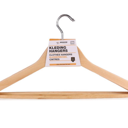 Benson Houten Kledinghangers - Brede Schouders - Naturel - 3 stuks