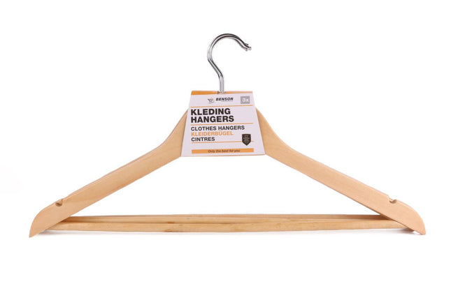 Benson Houten Kledinghangers - Brede Schouders - Naturel - 3 stuks