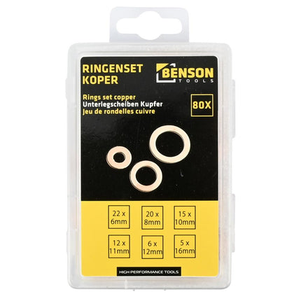 Benson Koperen Ringenset Assortimentsbox – 80-delig – 6 Maten