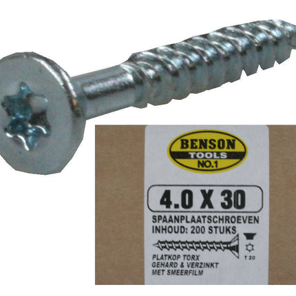 Benson Spaanplaatschroeven voor Beslag – Torx TX-20 – 4.0 x 30 mm – 200 stuks