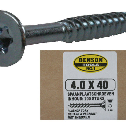 Benson Spaanplaatschroeven voor Beslag – Torx TX-20 – 4.0 x 40 mm – Inclusief Bit