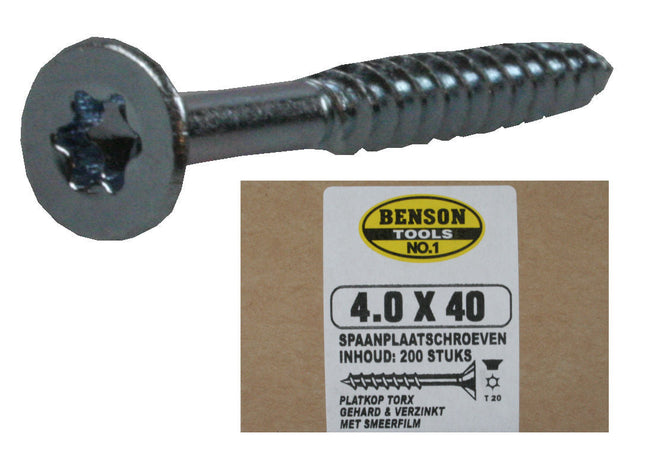 Benson Spaanplaatschroeven voor Beslag – Torx TX-20 – 4.0 x 40 mm – Inclusief Bit
