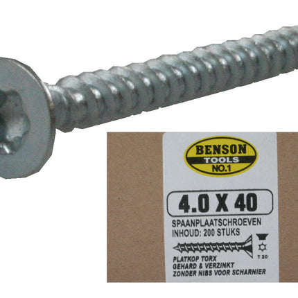 Benson Verzinkte Spaanplaatschroeven – Torx TX-20 – 4.0 x 40 mm – 200 stuks