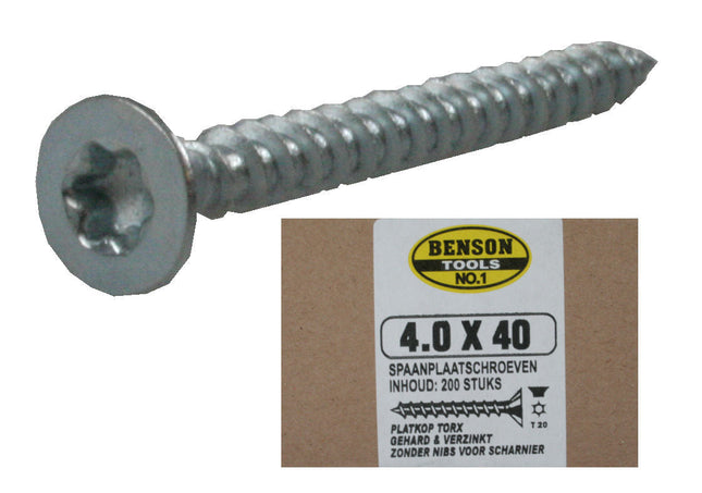 Benson Verzinkte Spaanplaatschroeven – Torx TX-20 – 4.0 x 40 mm – 200 stuks