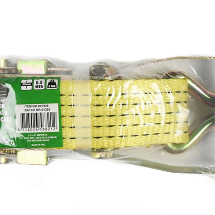 Benson Professionele Spanband Ratel met Haak – 0,5 Meter – 5 Ton – Geel