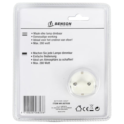 Benson Stopcontact met Dimmer - Randaarde - Wit - Kinderbeveiliging