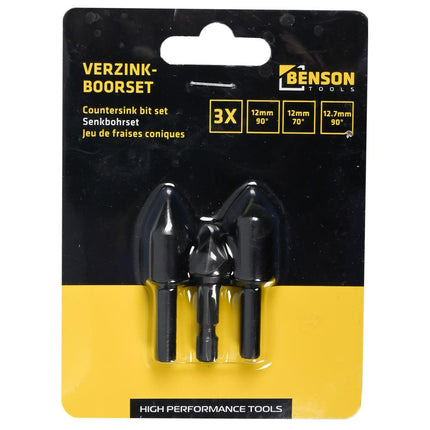 Benson Verzinkboorset - 3-delig - 1/4" HEX Snelsluiting - Voor Hout & MDF