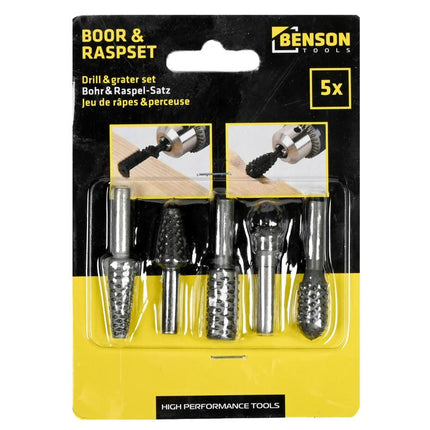 Benson Boor- & Raspset - 5-delig - Voor Hout, Kunststof en Zachte Metalen